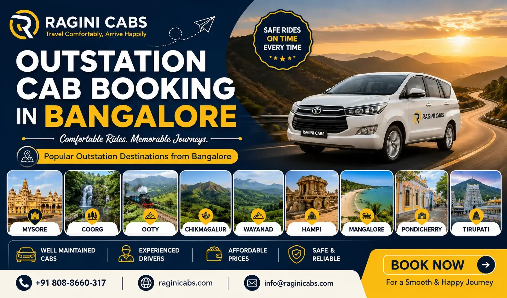 Outstation cab booking in Bangalore Ragini Cabs sedan Innova